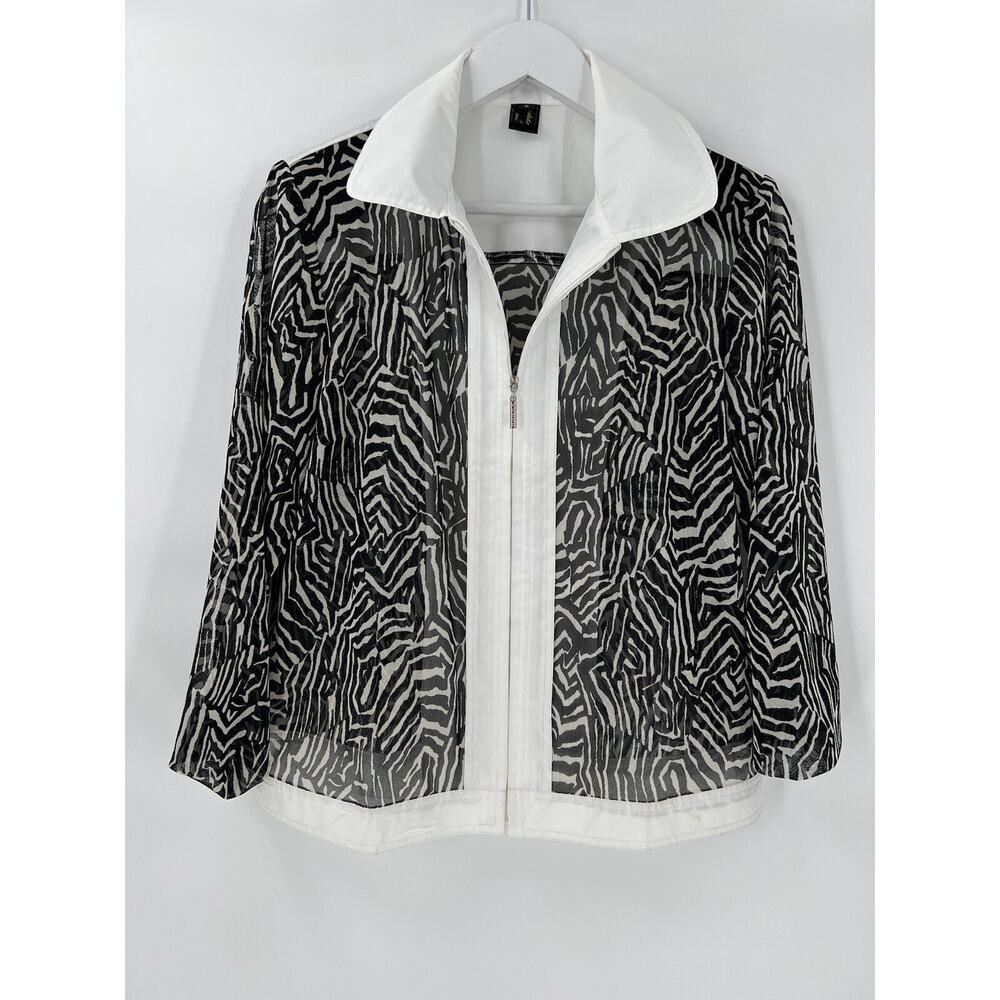 Jackets Galore Vintage Jacket Womens Small Black White Sheer Striped Zebra Zip
